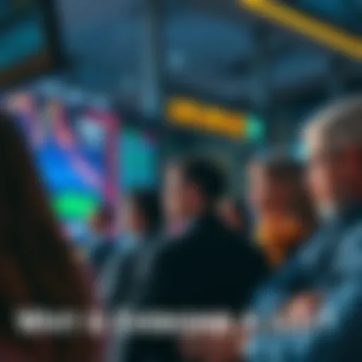 A group of people looking worried as they watch stock prices drop on a digital screen, reflecting panic selling behavior