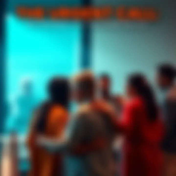 A group of diverse people engaging in conversation and offering support to one another during a difficult time.