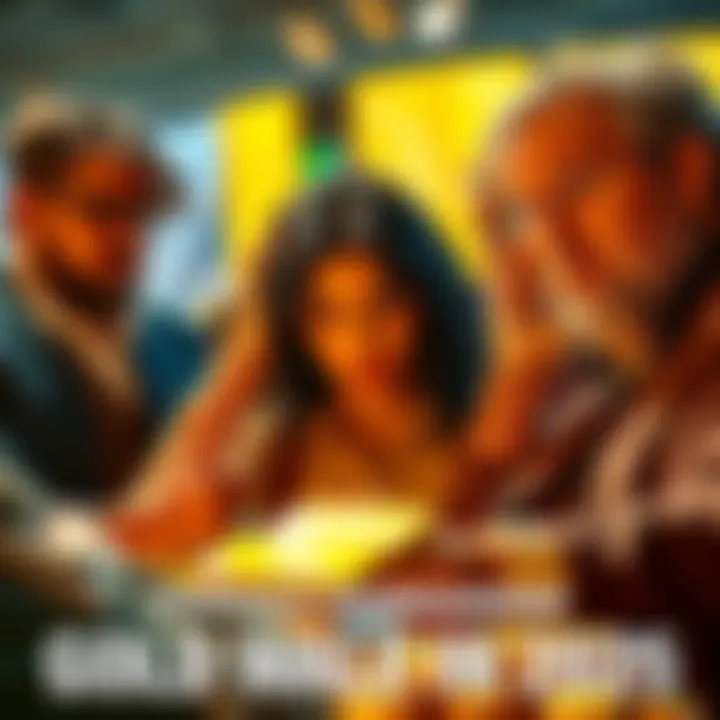 A group of people discussing gold's value, showing expressions of frustration and concern