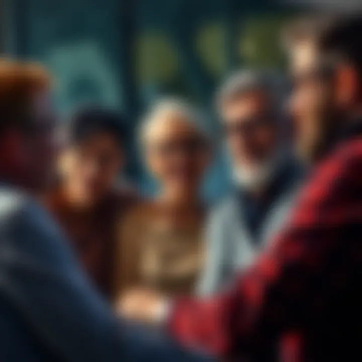 A group of people in a discussion, showing varied emotions and expressions while talking together.