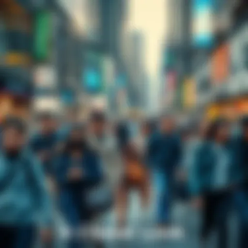 A diverse group of people walking in a busy urban area, showcasing various ages and backgrounds, reflecting their wants and aspirations.