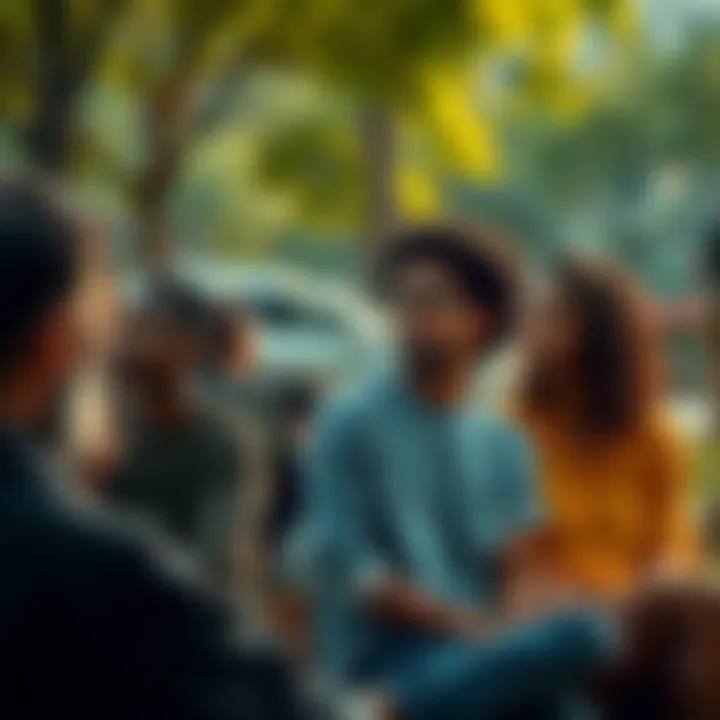 A group of diverse people sitting together in a park, deep in thought, highlighting the feeling of silence and contemplation in a community setting.