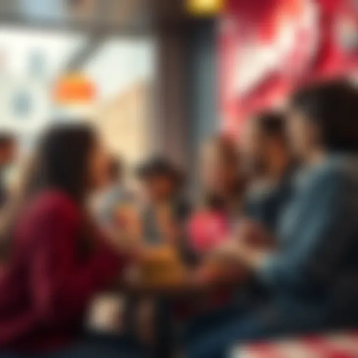 Group of friends enjoying a surprise encounter at a Wendy's restaurant, laughing and sharing food.