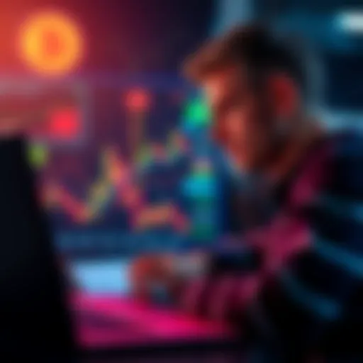 Individual reviewing Bitcoin price charts and financial data on a laptop with a thoughtful expression.