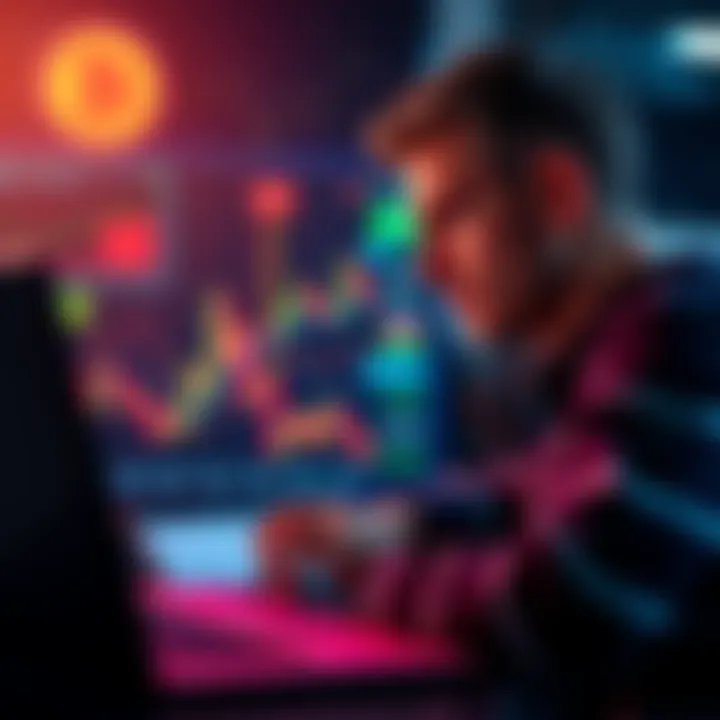 Individual reviewing Bitcoin price charts and financial data on a laptop with a thoughtful expression.