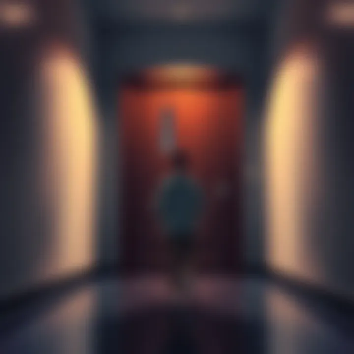 A person standing at a door, deciding to leave. The scene captures the moment of making a choice for personal freedom.