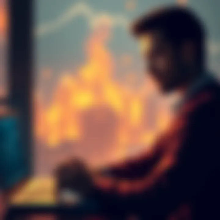 Investor looking thoughtful while checking Kaspa prices on a laptop