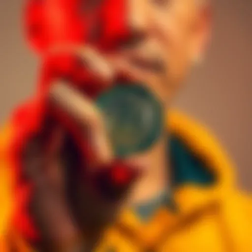 A person holds a Litecoin coin with a thoughtful expression, symbolizing skepticism about price manipulation.