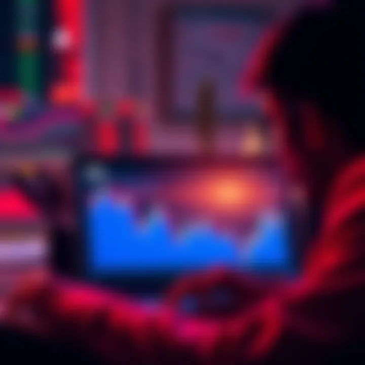 Individual reflecting on a laptop with a graph showing a significant decline in cryptocurrency value, symbolizing loss and decision to sell