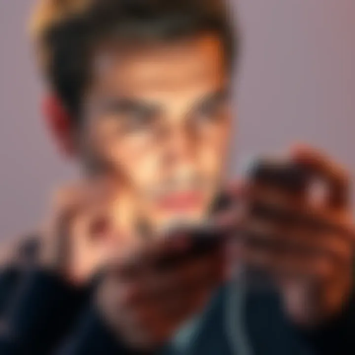 A person looking at a smartphone displaying cryptocurrency savings, with a thoughtful expression, symbolizing a shift in spending habits