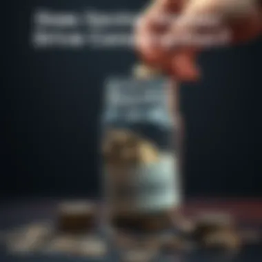 Person saving money A person putting coins into a jar labeled savings, symbolizing the act of saving money and its impact on spending habits