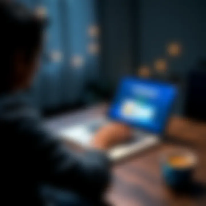 Person using Coinbase on a laptop A person sits at a desk, using a laptop to access the Coinbase website, with a coffee cup nearby.