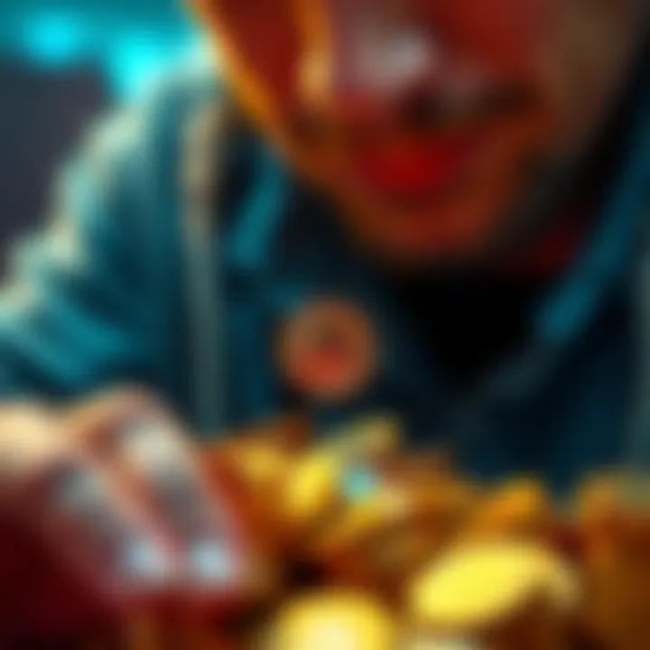 A person counting small Bitcoin coins, illustrating the struggle to own enough sats.