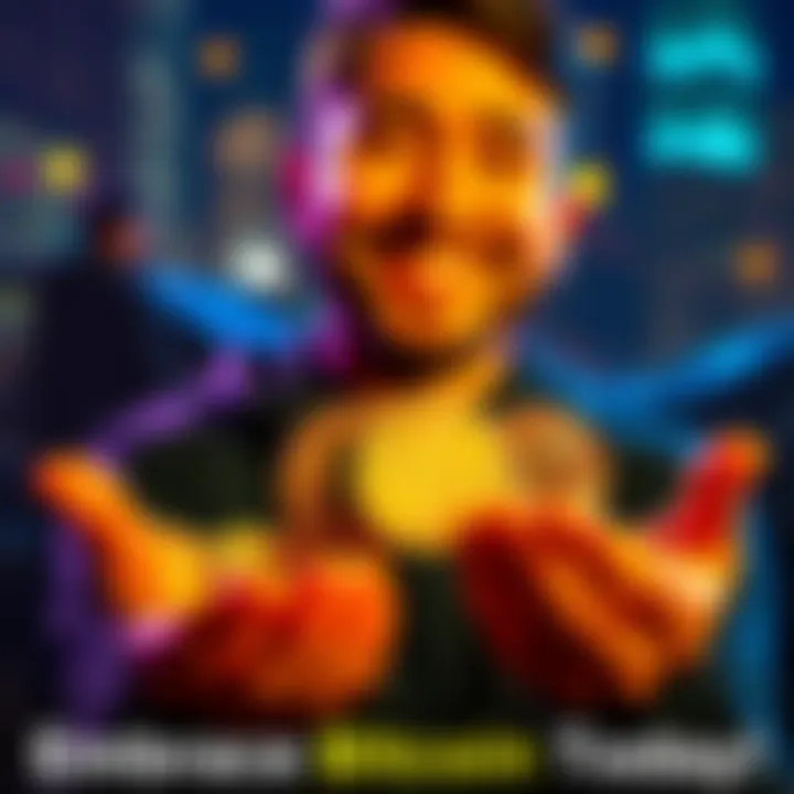A person smiling while holding Bitcoin coins in their hands, representing financial freedom and hope for the future.