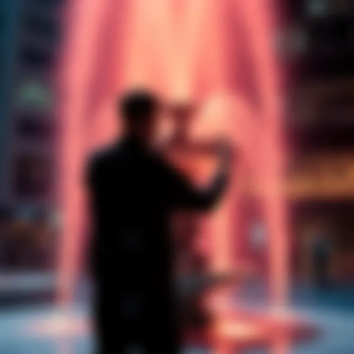 A person standing by a fountain, tossing a coin while making a wish, surrounded by soft glowing lights, symbolizing hope and aspiration.