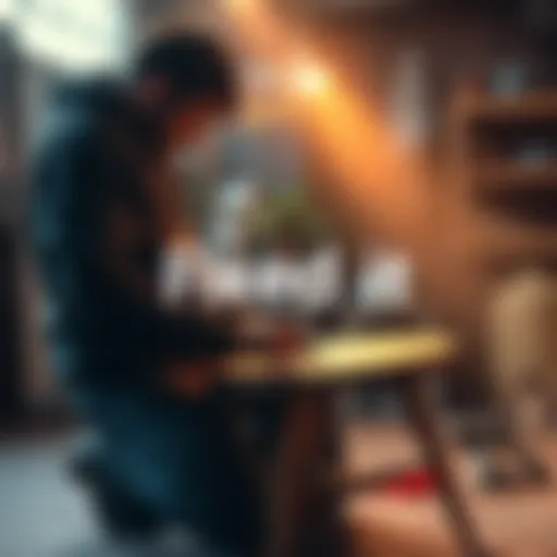 A person fixing a broken chair with tools, promoting sustainability and repair culture.