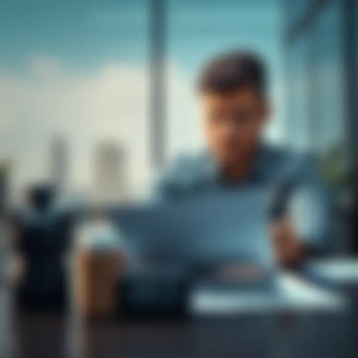 A person sitting at a table looking over loan paperwork with a concerned expression