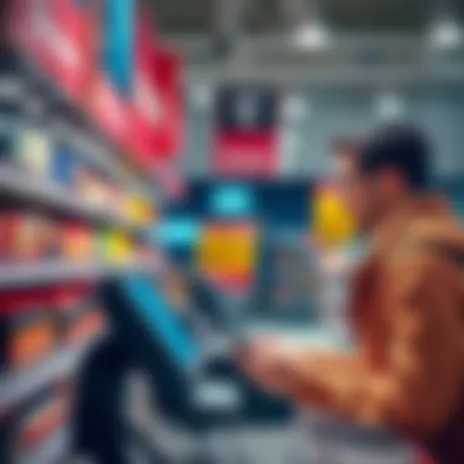 A person happily spending Bitcoin rewards at a store checkout