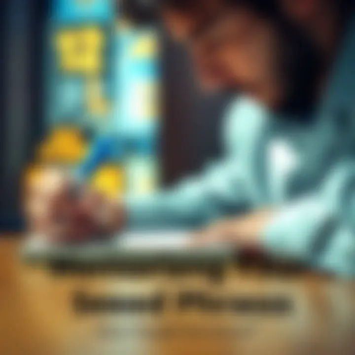 Individual writing a seed phrase on a notepad with a focused expression, symbolizing the memorization of important cryptocurrency information.