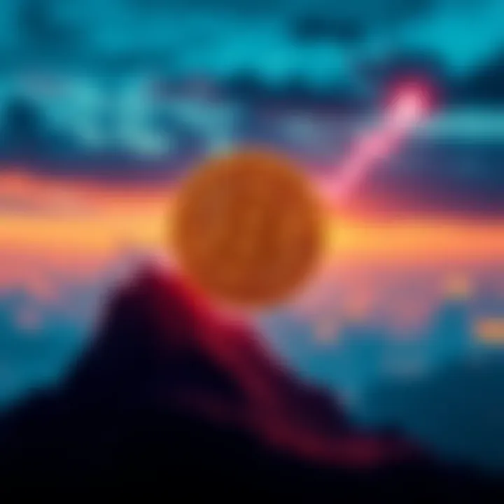 A graphic showing the Pi cryptocurrency symbol soaring upwards with a graph line indicating rising prices, indicating growth similar to Bitcoin's rise.