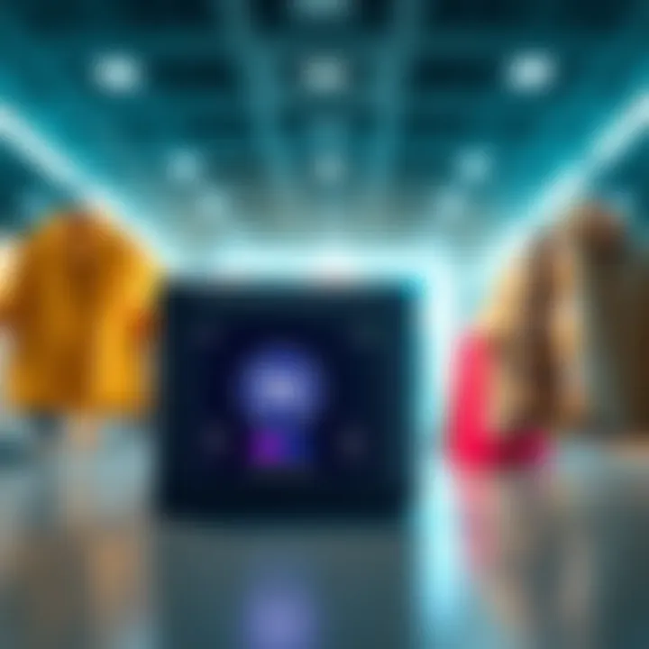 A digital wallet displaying the Pi Network payment interface, with clothing items in the background, symbolizing online shopping