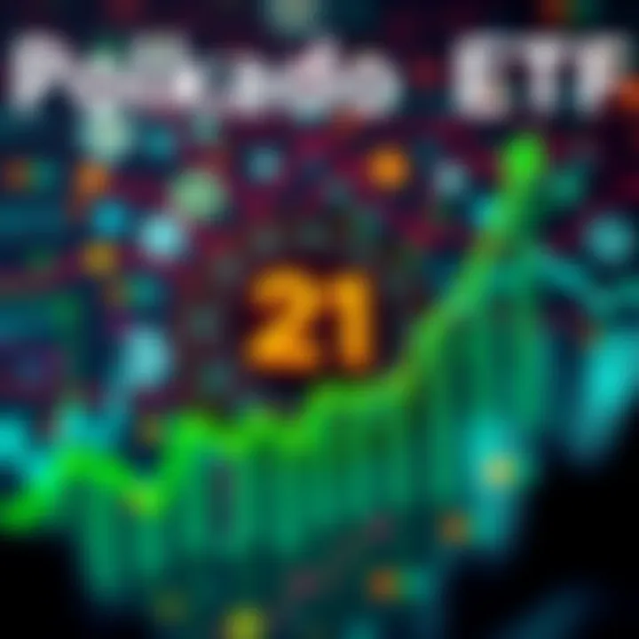 A graphic showing the 21 Shares Polkadot ETF with cryptocurrency symbols and a rising graph, symbolizing growth and investment opportunity.