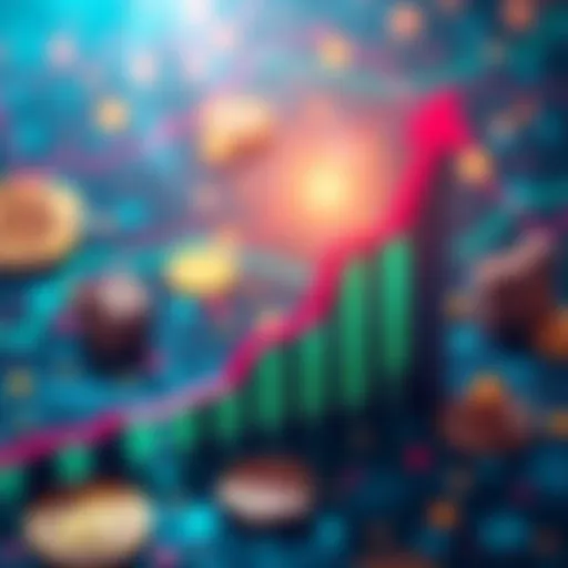 An upward trend graph displaying Polkadot's growth against a backdrop of Bitcoin symbols fading away, representing a shift in cryptocurrency investments.