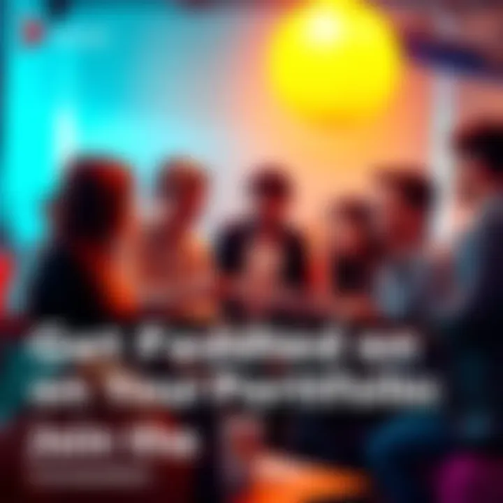 People discussing portfolio feedback A group of individuals sharing and reviewing their portfolios in a casual setting