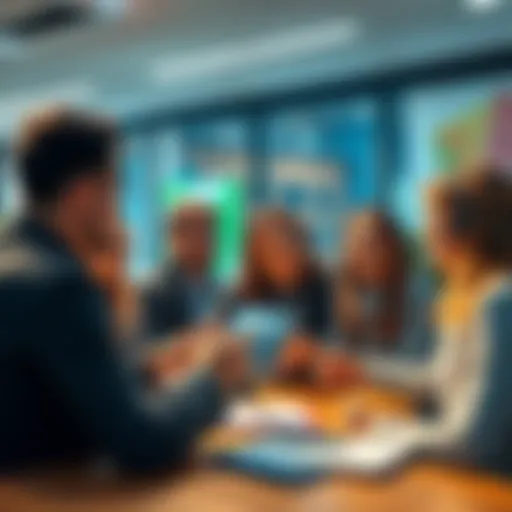 A group of people discussing portfolios and giving feedback to each other in a friendly environment