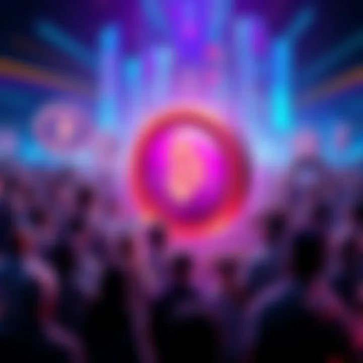 Visual representation of $POWSCHE token symbol with a community of people supporting it, showcasing technology and luxury lifestyle elements.