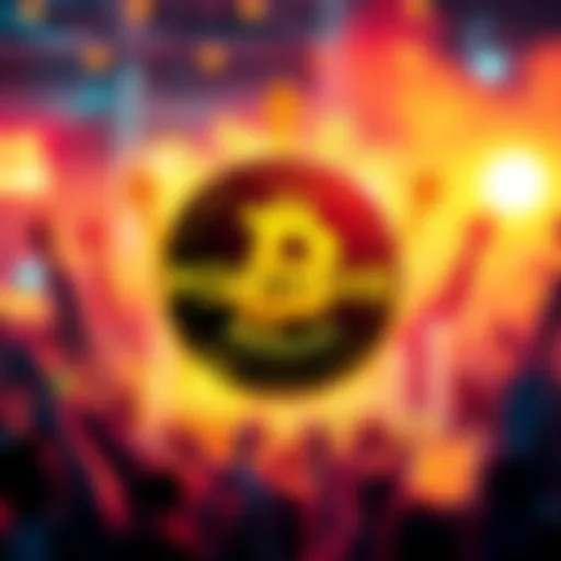 A vibrant graphic representing the POWSCHE memecoin, featuring a strong community and symbols of growth, like upward arrows and coins, with engaging colors to reflect its energetic branding.