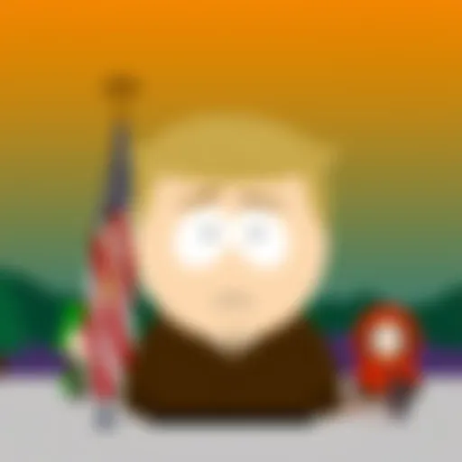 A humorous depiction of a presidential profile picture styled with elements from South Park, reflecting the show's unique animation and themes.
