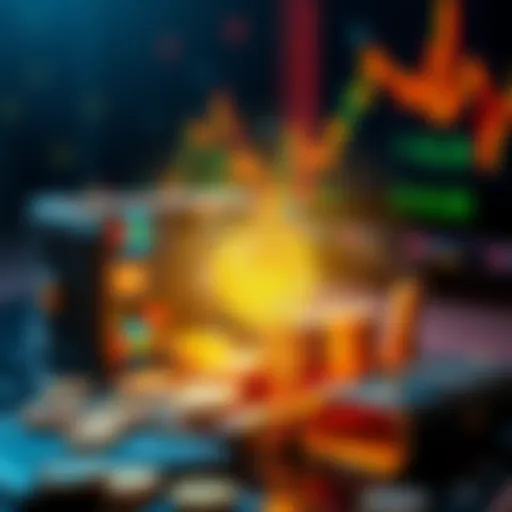 A graphic showing profits being transferred from memecoins to a traditional investment like ETFs, with a digital wallet and stock market symbols in the background.