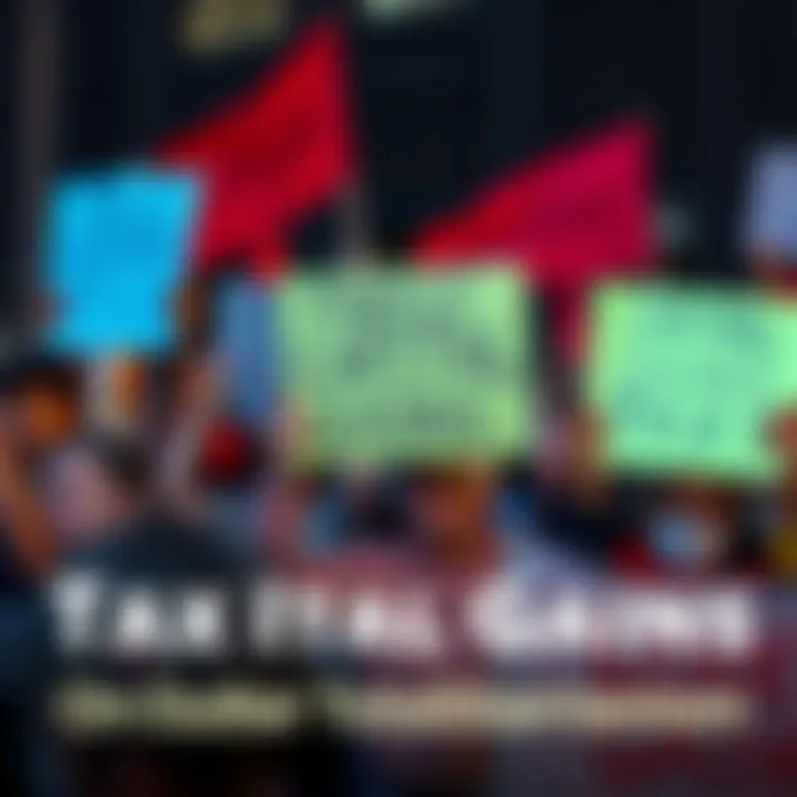 A group of people holding signs in protest against capital gains tax, showing anger and frustration.