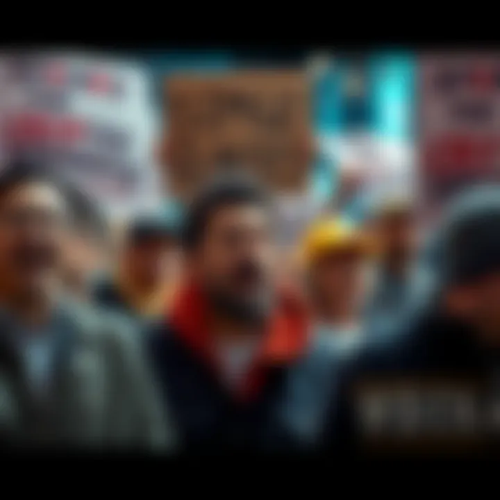 A group of frustrated citizens holding signs demanding accountability for crypto spending and wasteful government practices, showing their anger and desire for change.