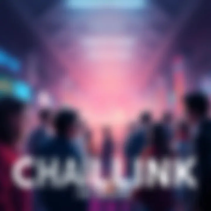 Public Discussion on Chainlink People engaging in a lively discussion about Chainlink's impact and significance in the market