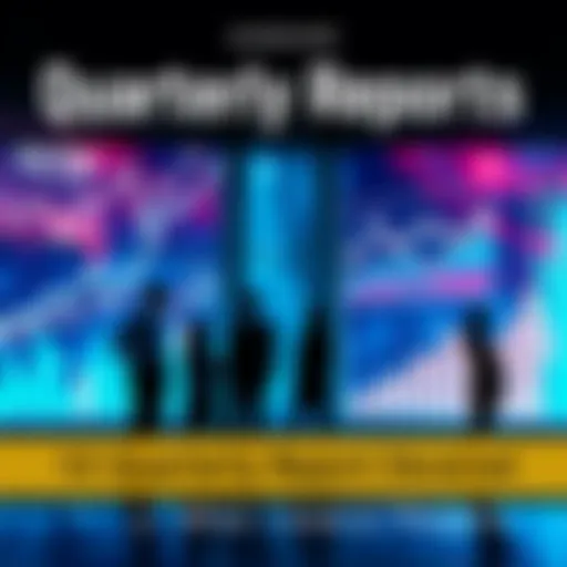 Charts and graphs representing quarterly reports with business people discussing insights