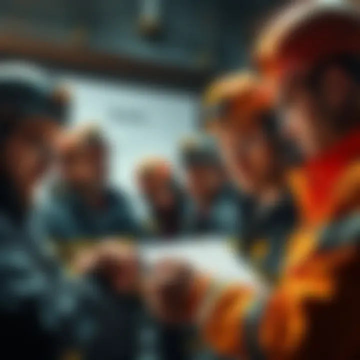 A group of miners examining charts and profits related to Qubic's 51% control, looking concerned about potential risks.