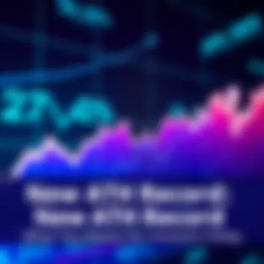 A graph showing a sharp increase in market values indicating a new all-time high with upward arrows