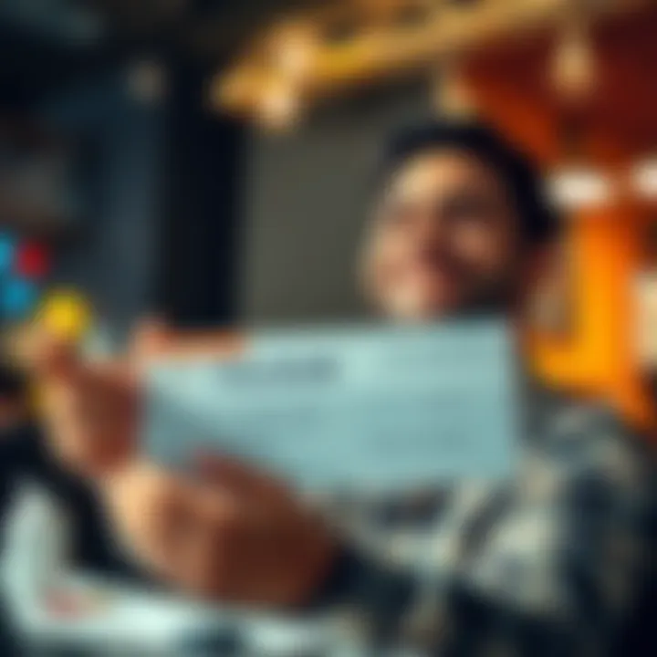 A person receiving their refund check from Celsius, smiling with relief and joy after a long wait.