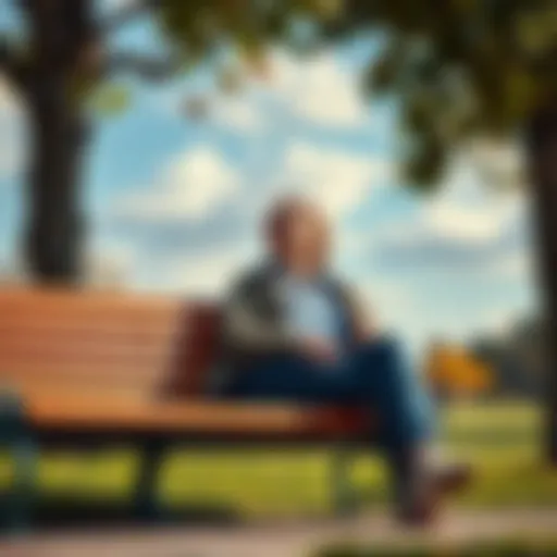 A person sitting on a park bench, smiling and looking at the sky, to symbolize focusing on life over Bitcoin prices.