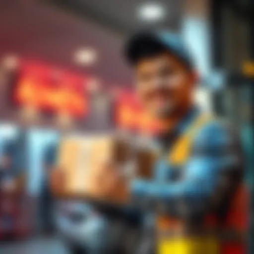 A delivery person handing over a package with a smile, representing commitment and trust in fulfilling promises.