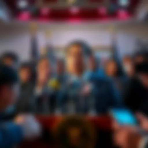 Rep. Robert Garcia holds a press conference demanding answers on Trump's pardon of Changpeng Zhao, surrounded by reporters and cameras.