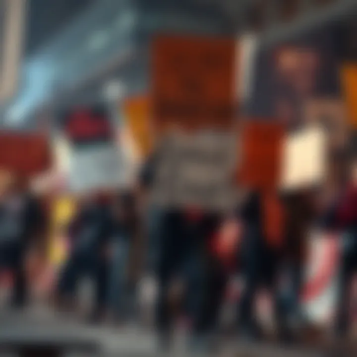 A group of people protesting against a new technology, holding signs that express their concerns about change.