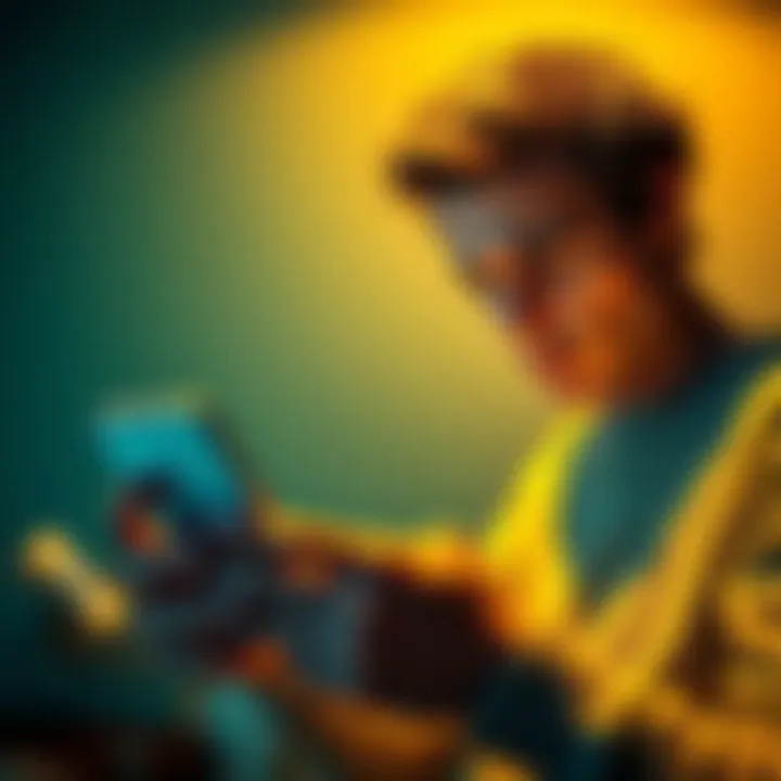A worried person looking at a phone, showing a message about account suspension with bills in the background