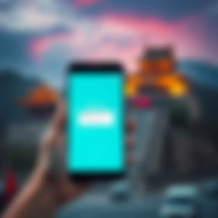 A smartphone displaying the Revolut app with loading symbols and an error message, set against a backdrop of the Great Wall of China.