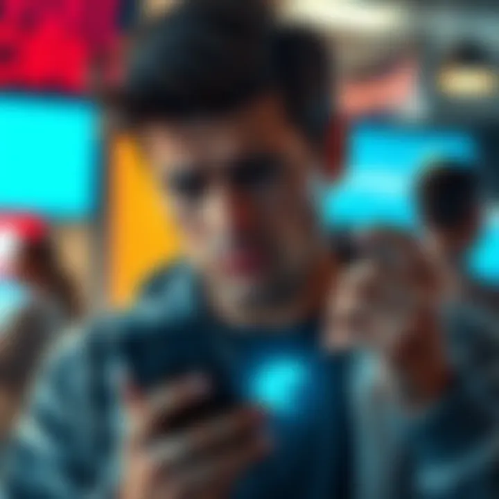 A frustrated customer holding a phone with a Revolut logo, looking worried about their funds being withheld.