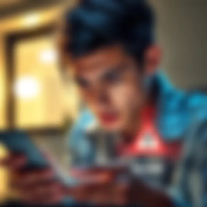 A graphic showing a distressed person looking at a smartphone with a warning symbol, representing Revolut scam awareness