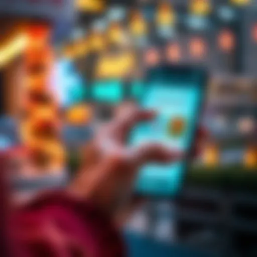 A person tapping on a smartphone app to spend RevPoints for gift cards, showing a digital wallet interface.