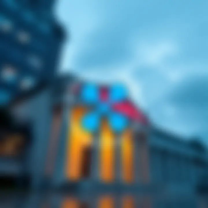 Ripple logo with a banking building in the background, representing its pursuit of a national banking license